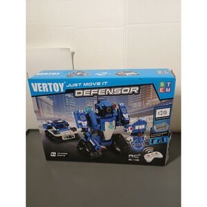 Vertoy Defensor 2-in-1 RC Building Set Kids 556pc Blue Like New STEM Robot Tank